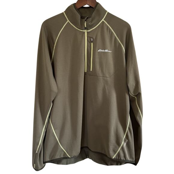 Eddie Bauer Men’s XL Fleece Lined Free Heat Green 1/4 Zip Shirt Thumb Holes - Picture 2 of 16